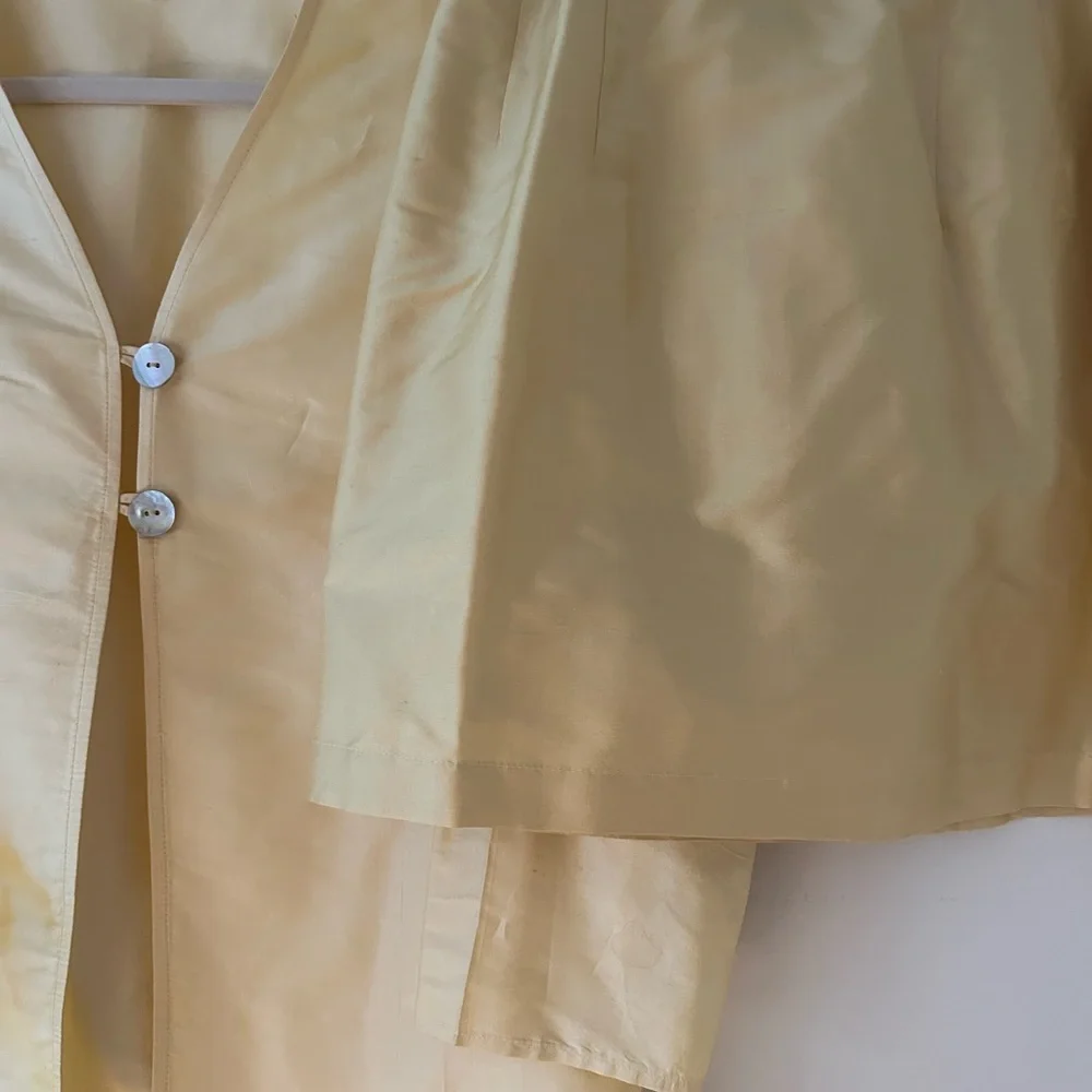 DONNI Yellow Silk Taffeta Blouse with Matching Vintage Silk Mini Skirt - Picture 2 of 5
